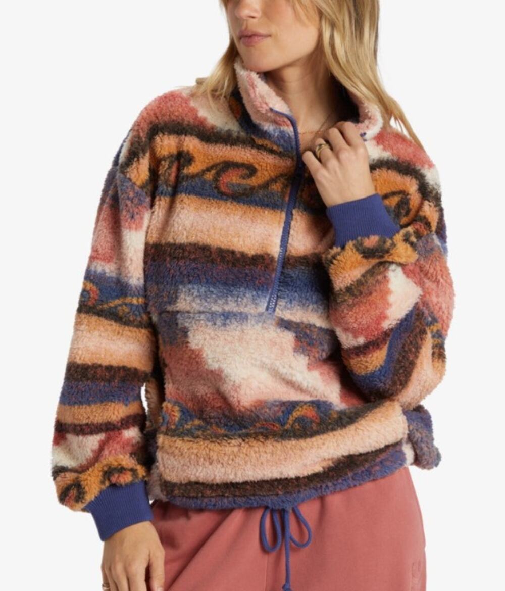 BILLABONG Time Off Half Zip Fleece Sweater Relaxed Fit Sea Indigo Womens Size M